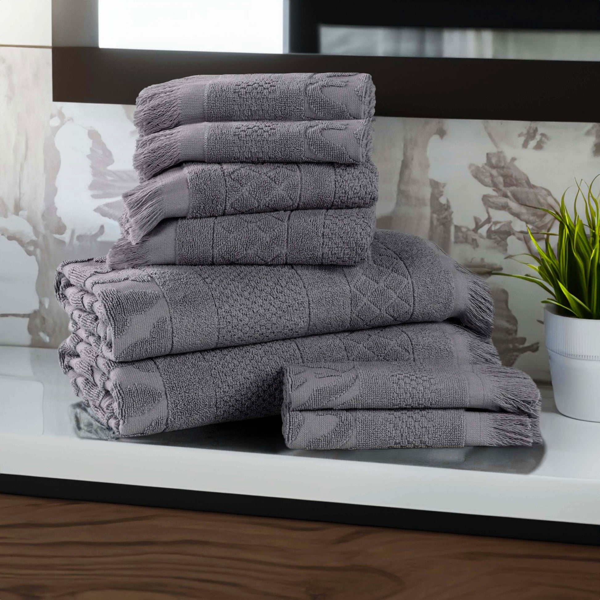 Rolla Cotton Geometric Jacquard Plush Soft Absorbent - Grey