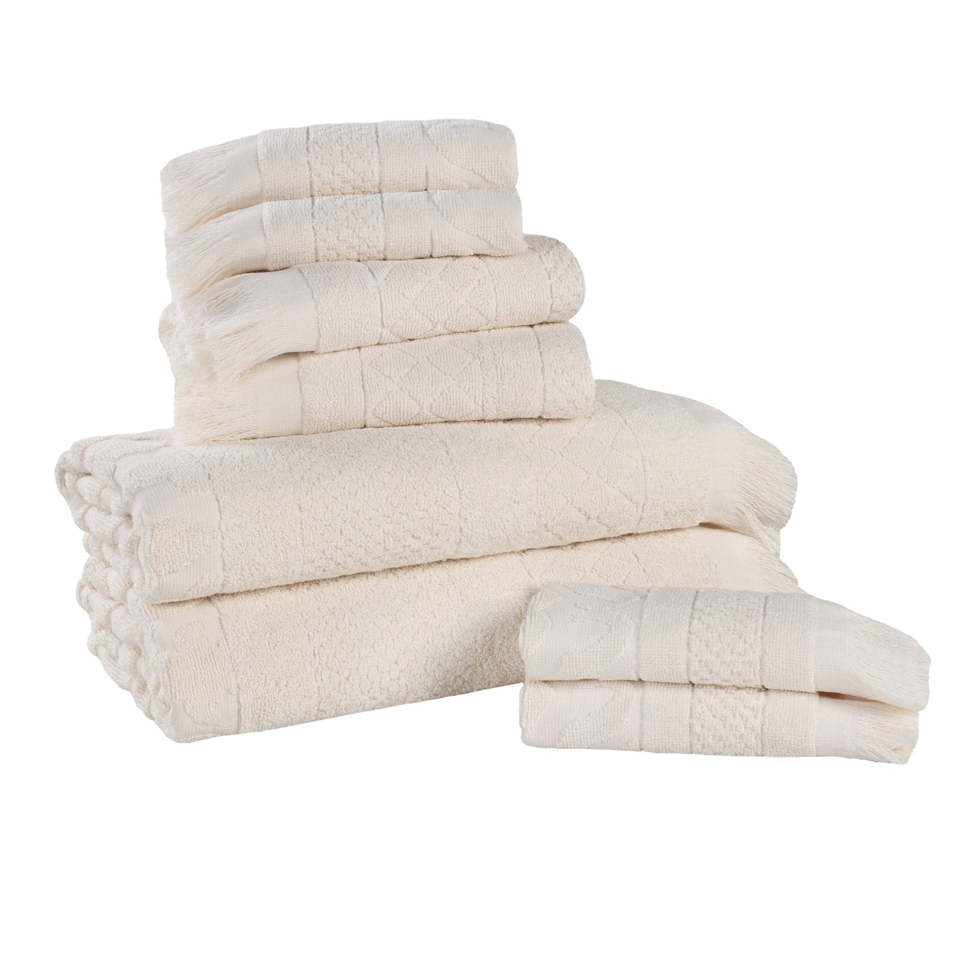 Rolla Cotton Geometric Jacquard Plush Soft Absorbent - Ivory