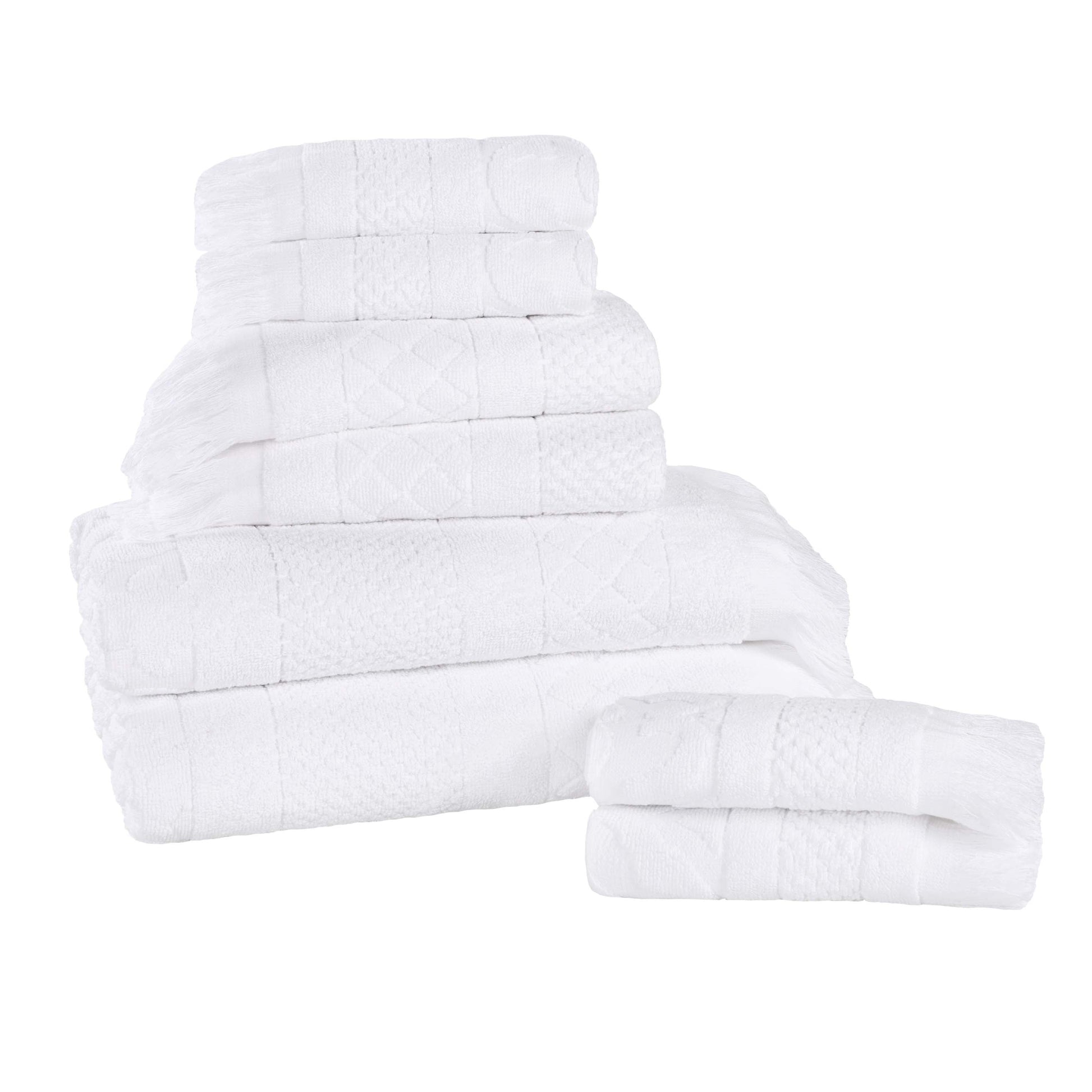 Rolla Cotton Geometric Jacquard Plush Soft Absorbent - White
