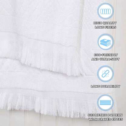 Rolla Cotton Geometric Jacquard Plush Soft Absorbent - White