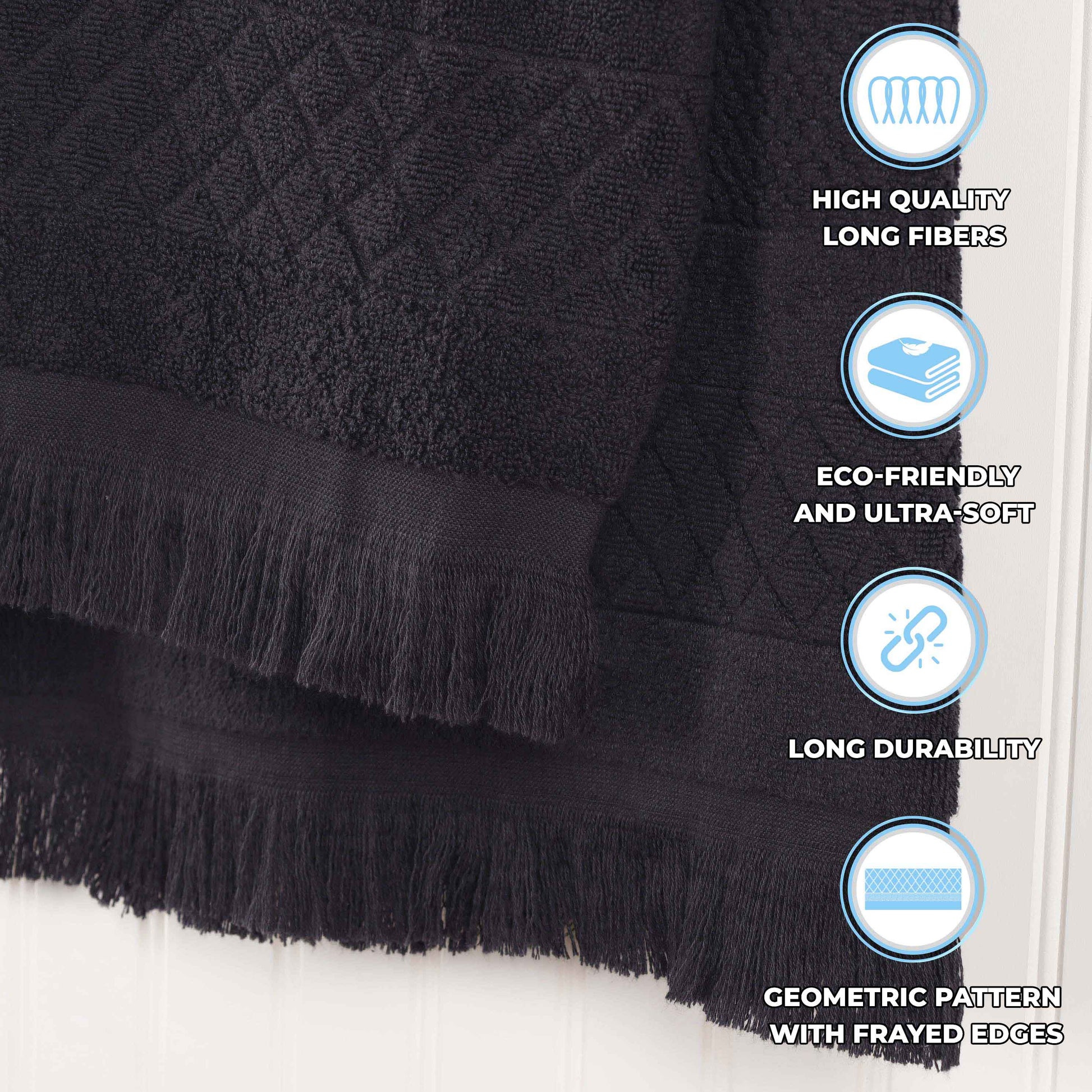 Rolla Cotton Geometric Jacquard Plush Soft Absorbent - Black