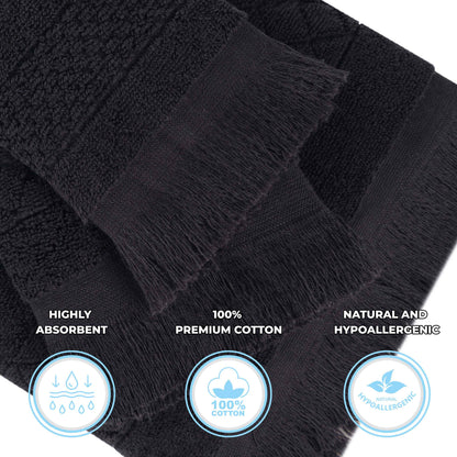 Rolla Cotton Geometric Jacquard Plush Soft Absorbent - Black