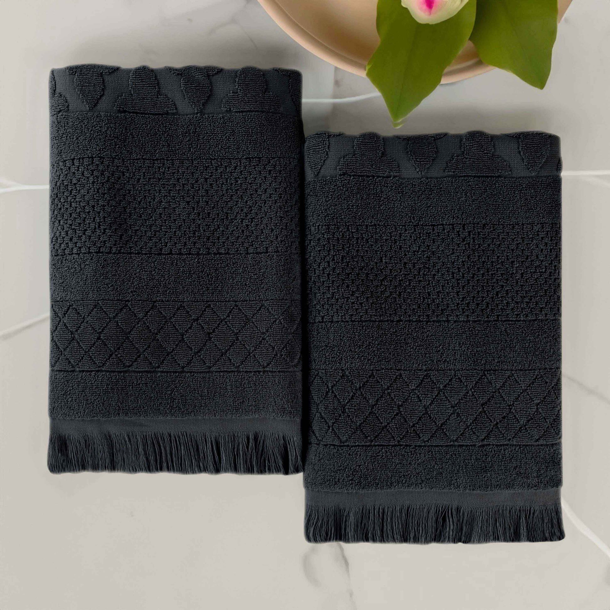 Rolla Cotton Geometric Jacquard Plush Absorbent Bath Sheet - Black