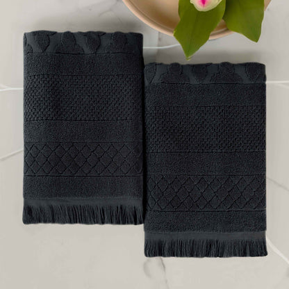 Rolla Cotton Geometric Jacquard Plush Absorbent Bath Sheet - Black