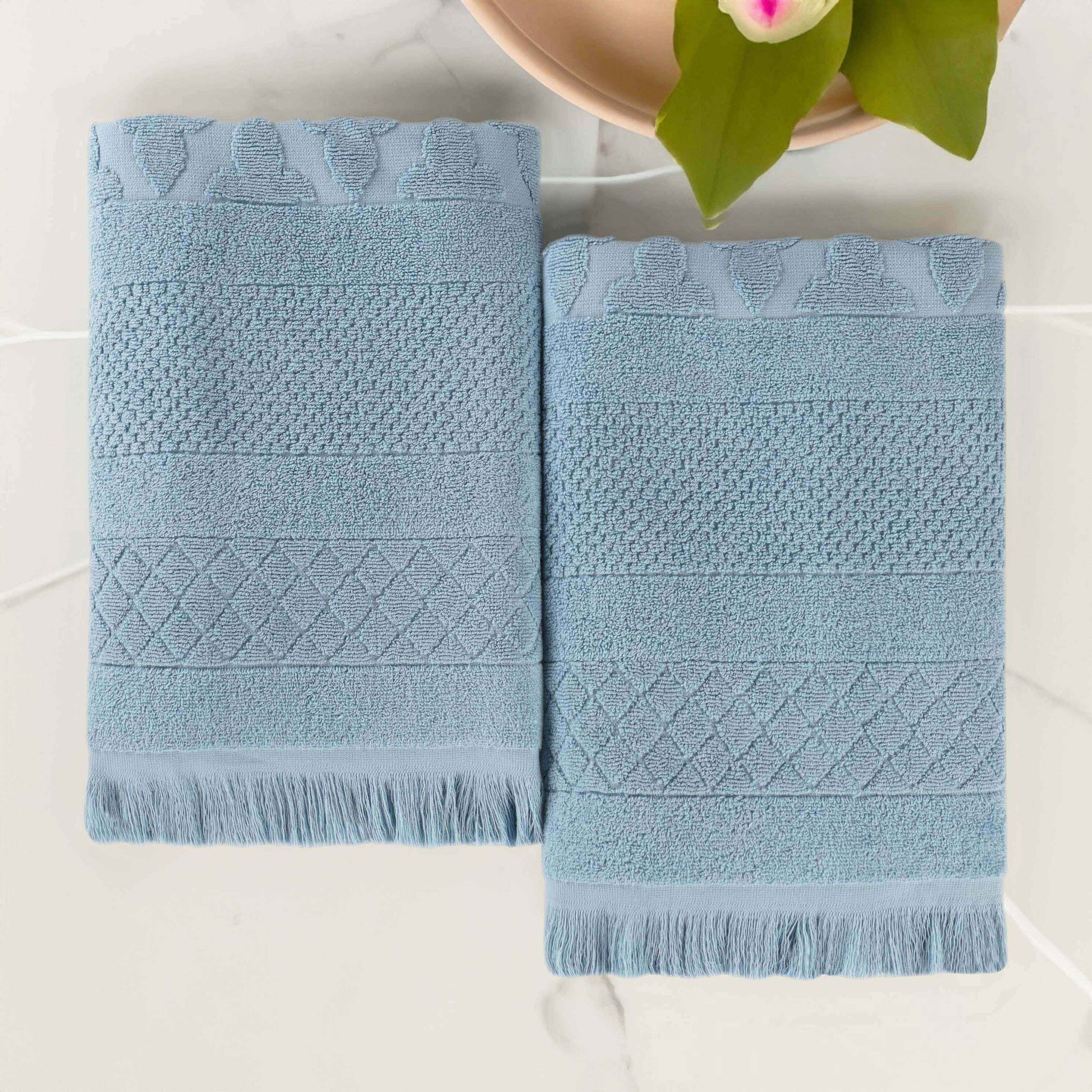 Rolla Cotton Geometric Jacquard Plush Absorbent Bath Sheet - Blue