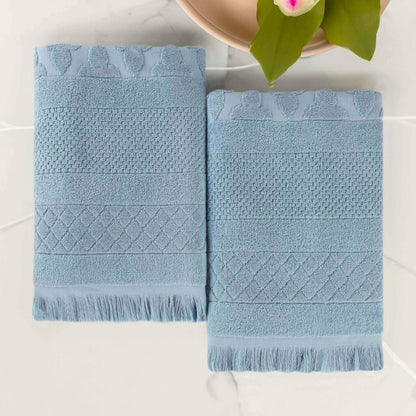 Rolla Cotton Geometric Jacquard Plush Absorbent Bath Sheet - Blue