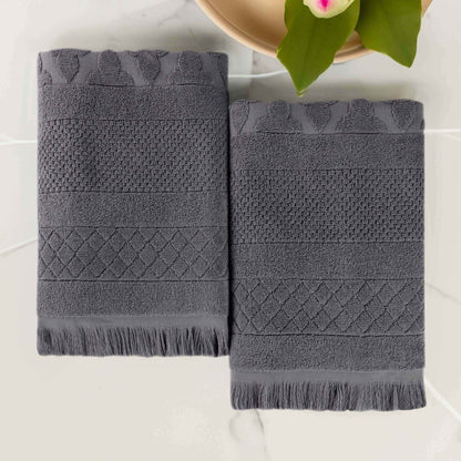 Rolla Cotton Geometric Jacquard Plush Absorbent Bath Sheet - Grey