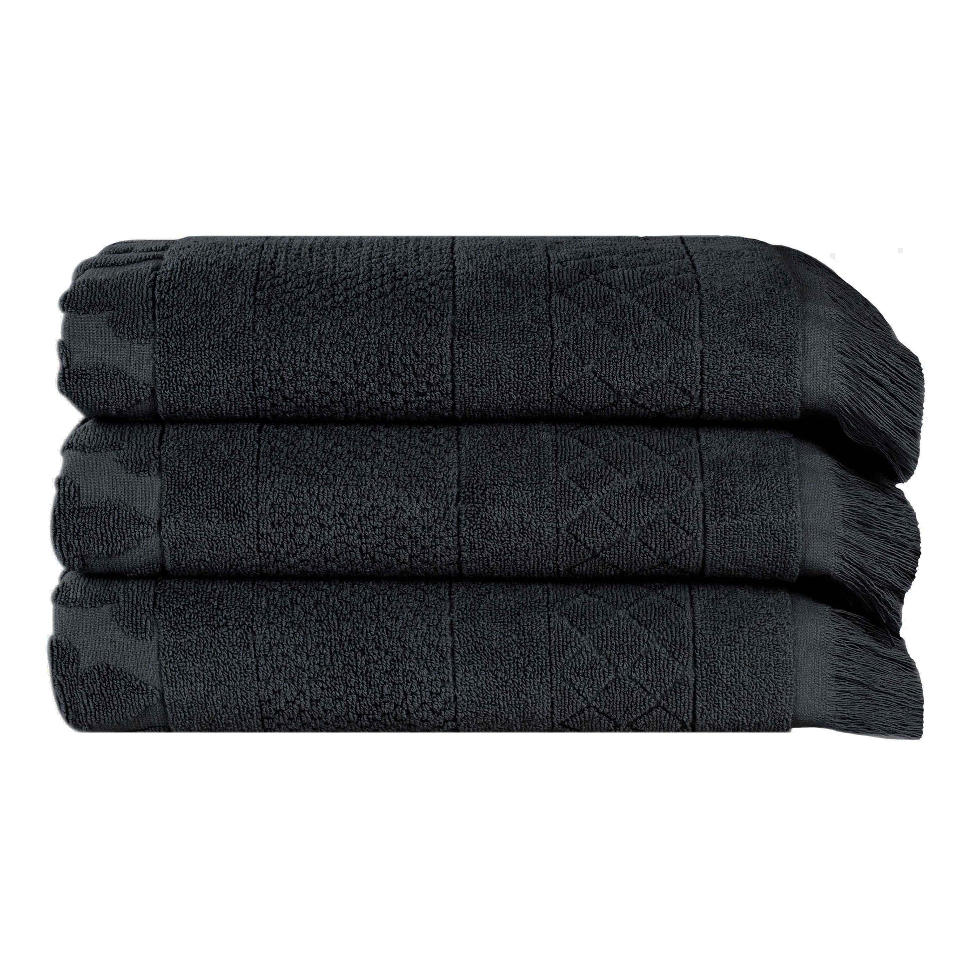 Rolla Cotton Geometric Jacquard Plush Absorbent Bath Towel - Black