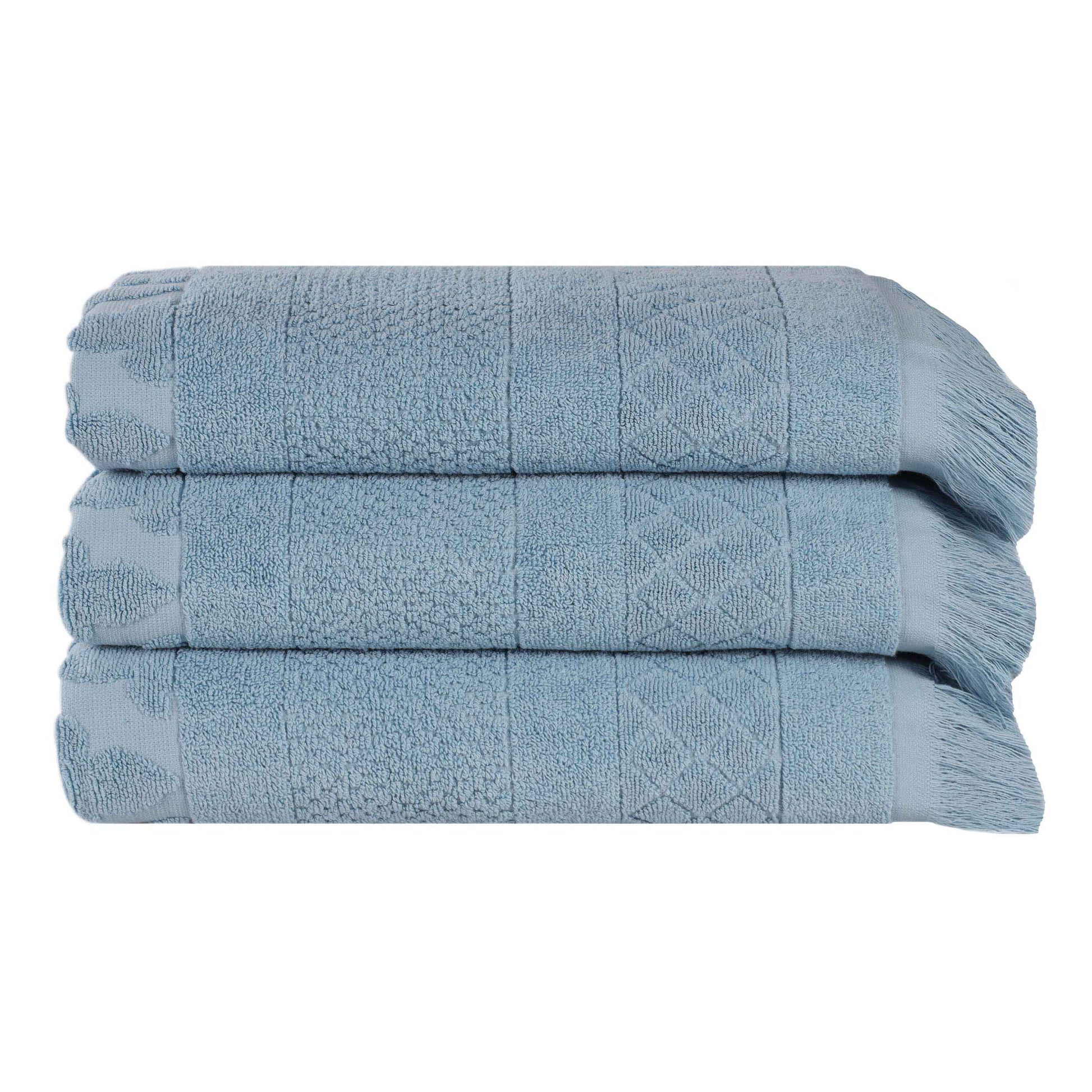 Rolla Cotton Geometric Jacquard Plush Absorbent Bath Towel - Blue