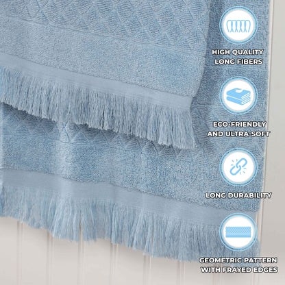 Rolla Cotton Geometric Jacquard Plush Absorbent Bath Towel - Blue