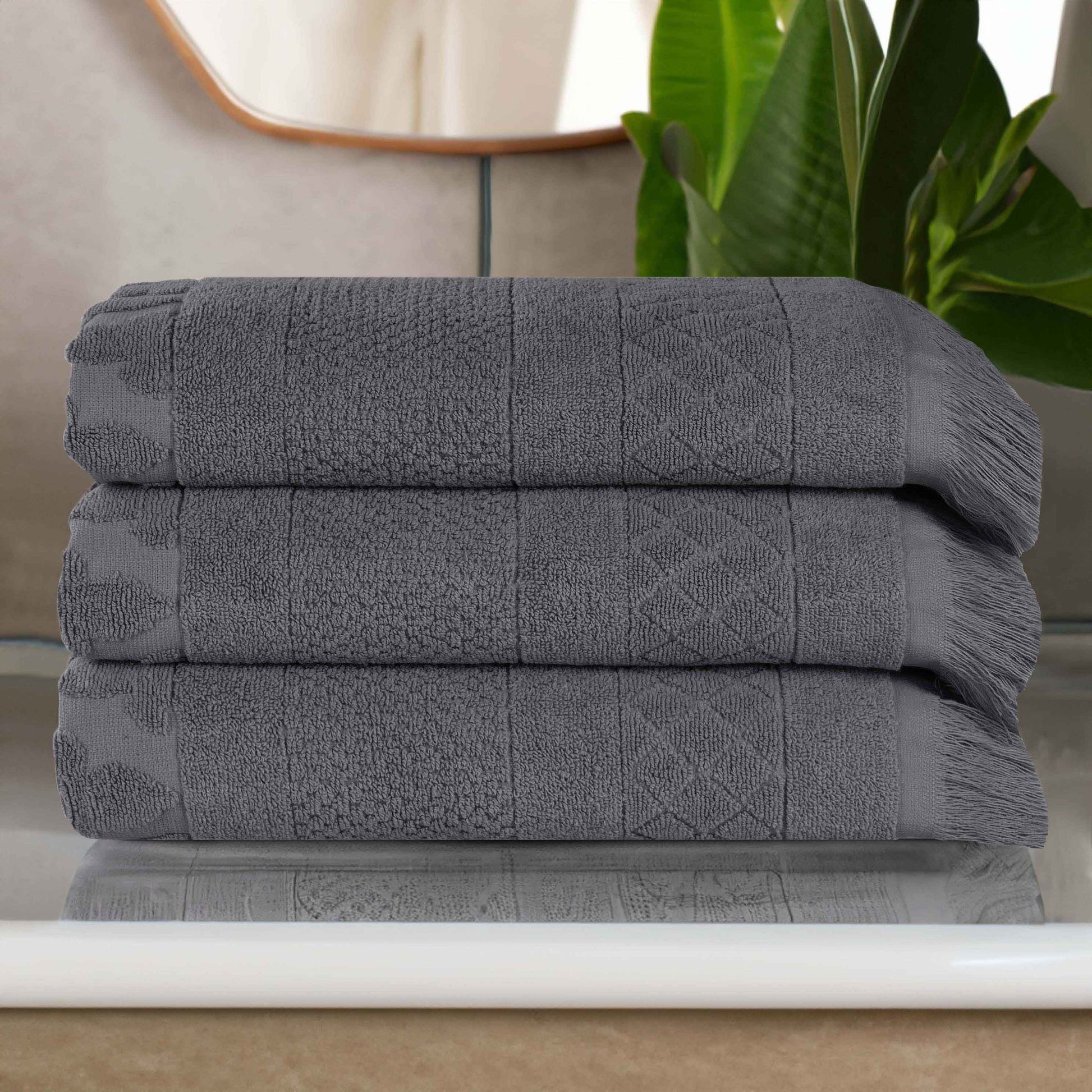 Rolla Cotton Geometric Jacquard Plush Absorbent Bath Towel - Grey