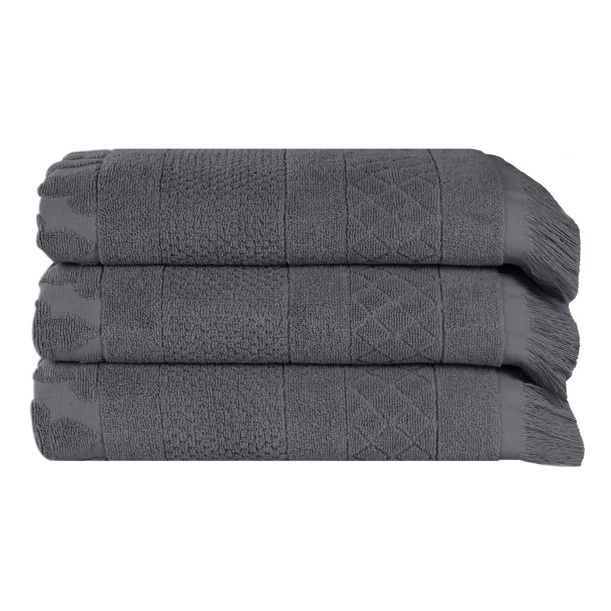 Rolla Cotton Geometric Jacquard Plush Absorbent Bath Towel - Grey