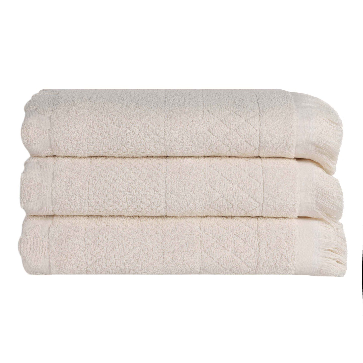 Rolla Cotton Geometric Jacquard Plush Absorbent Bath Towel - Ivory