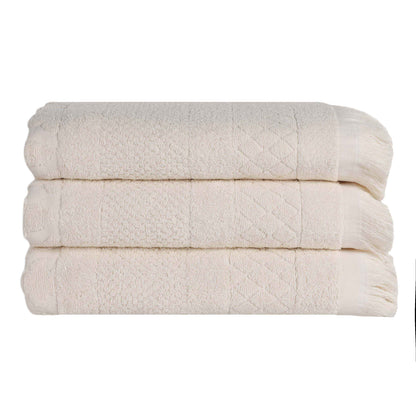 Rolla Cotton Geometric Jacquard Plush Absorbent Bath Towel - Ivory