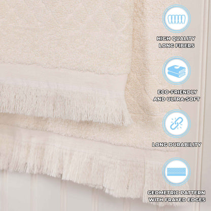 Rolla Cotton Geometric Jacquard Plush Absorbent Bath Towel - Ivory