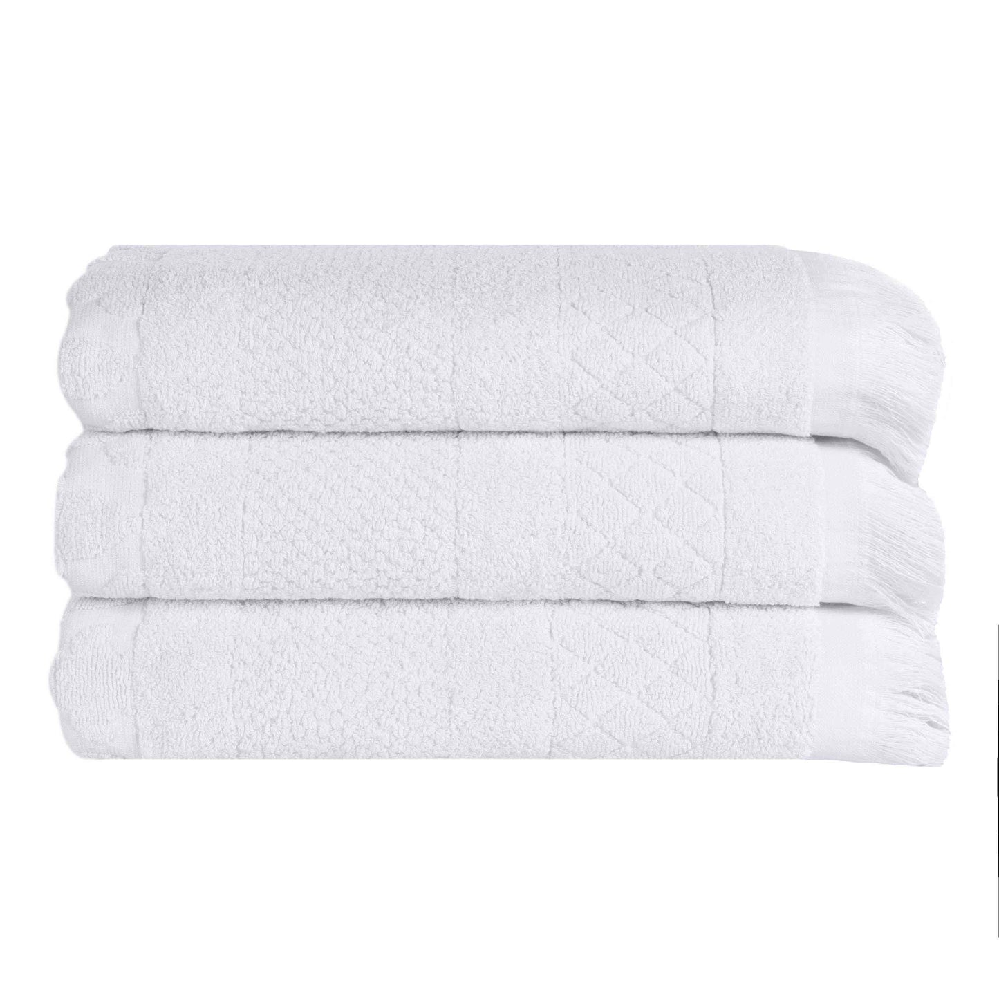 Rolla Cotton Geometric Jacquard Plush Absorbent Bath Towel - White