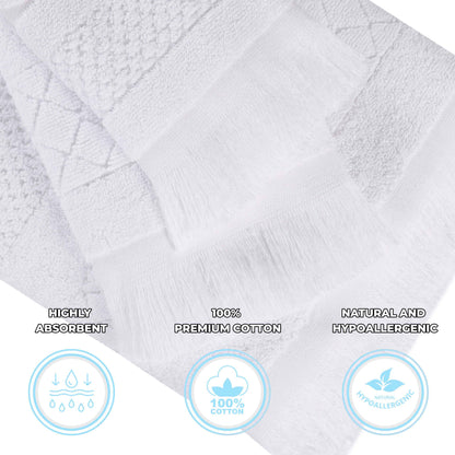 Rolla Cotton Geometric Jacquard Plush Absorbent Bath Towel - White