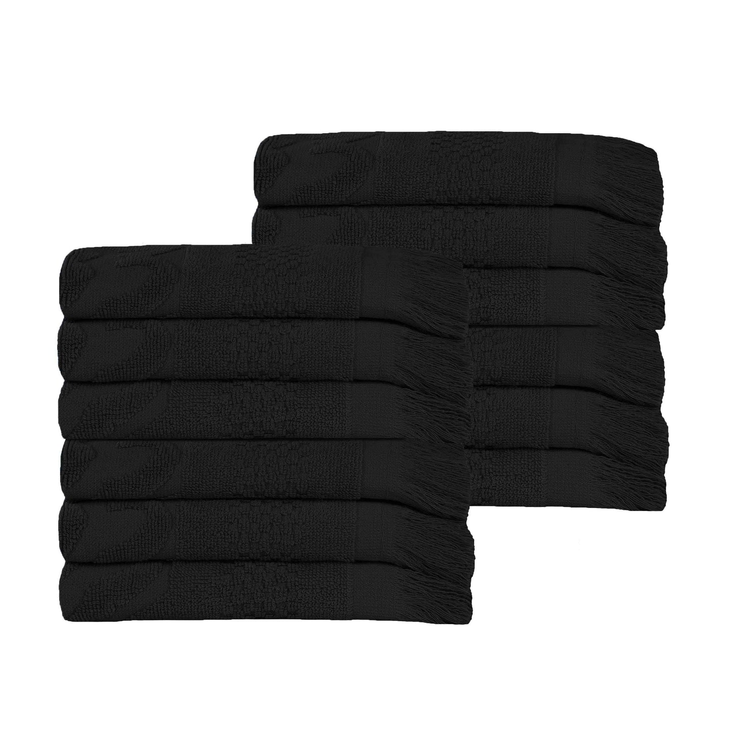 Rolla Cotton Geometric Jacquard Plush Face Towel Washcloth - Black