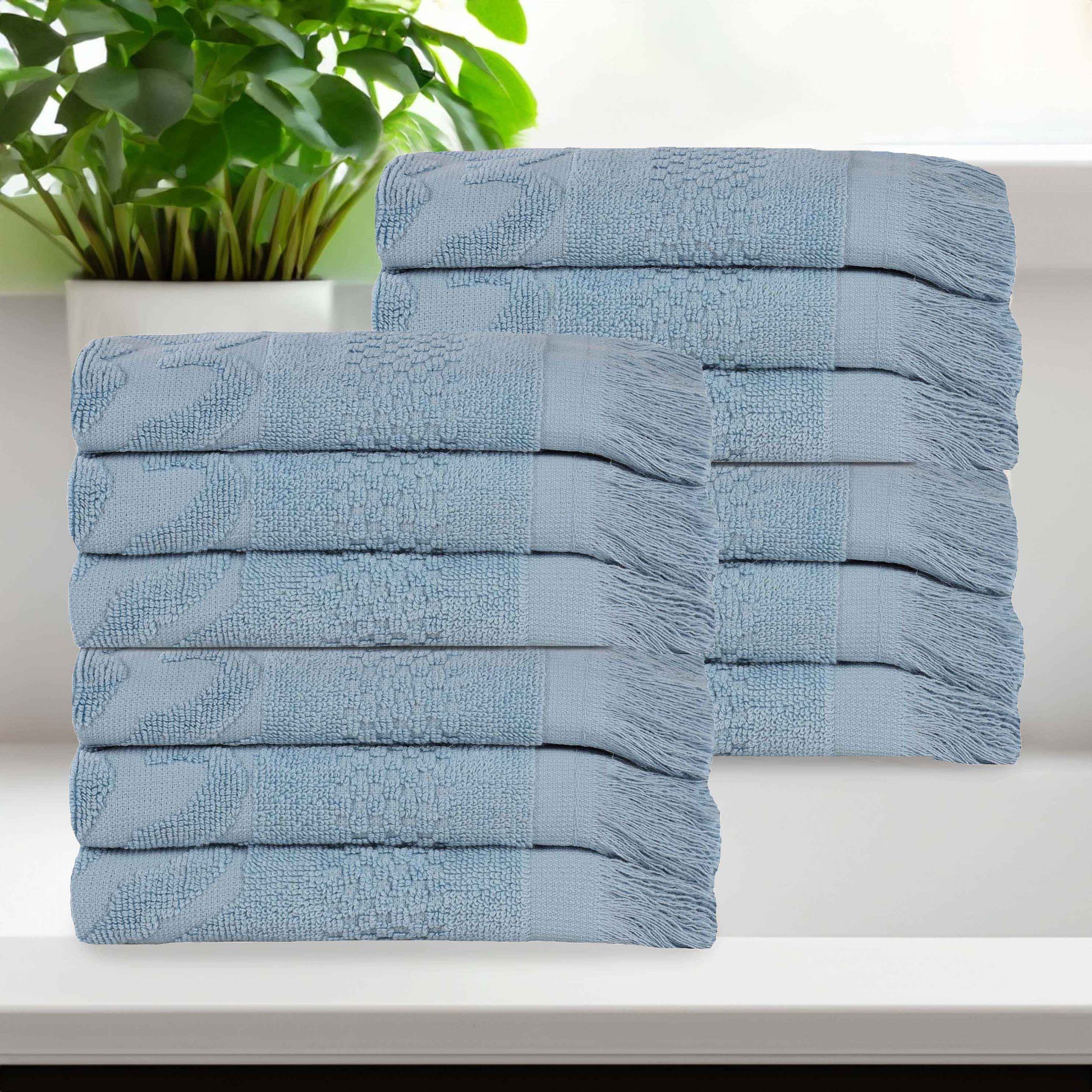 Rolla Cotton Geometric Jacquard Plush Face Towel Washcloth - Blue