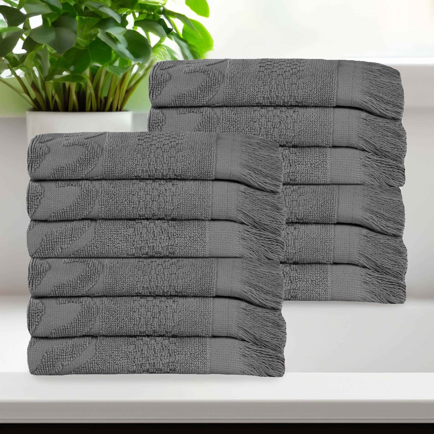 Rolla Cotton Geometric Jacquard Plush Face Towel Washcloth - Grey