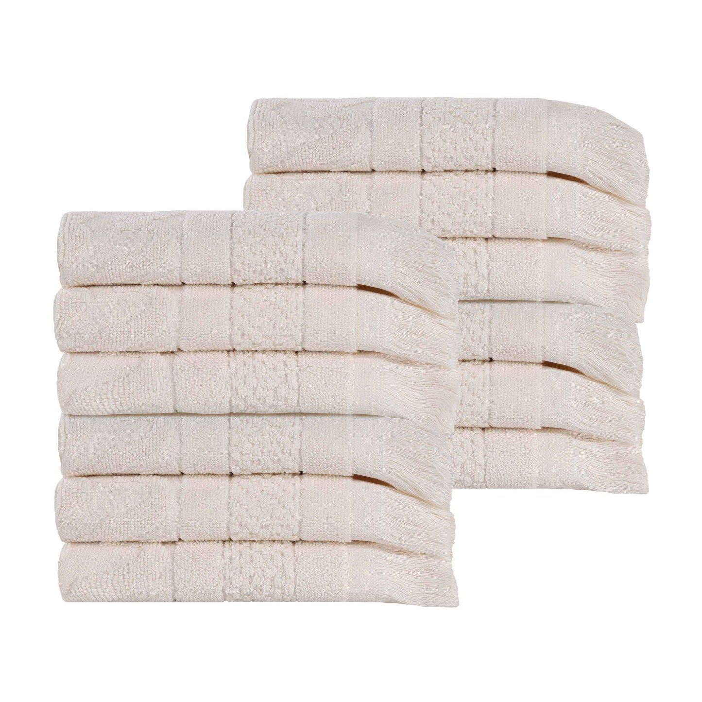 Rolla Cotton Geometric Jacquard Plush Face Towel Washcloth - Ivory