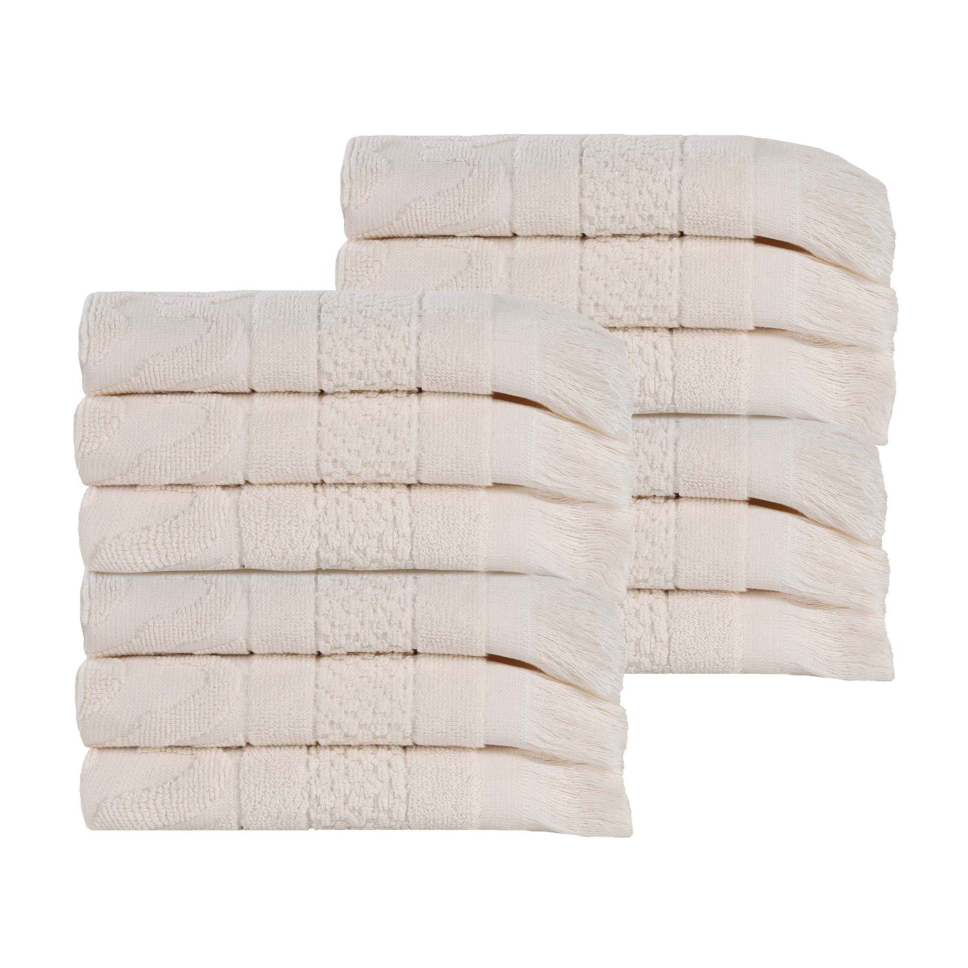 Rolla Cotton Geometric Jacquard Plush Face Towel Washcloth - Ivory