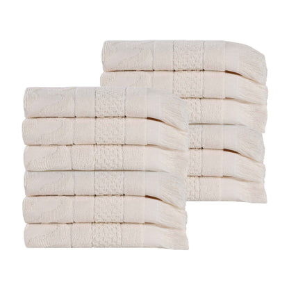 Rolla Cotton Geometric Jacquard Plush Face Towel Washcloth - Ivory