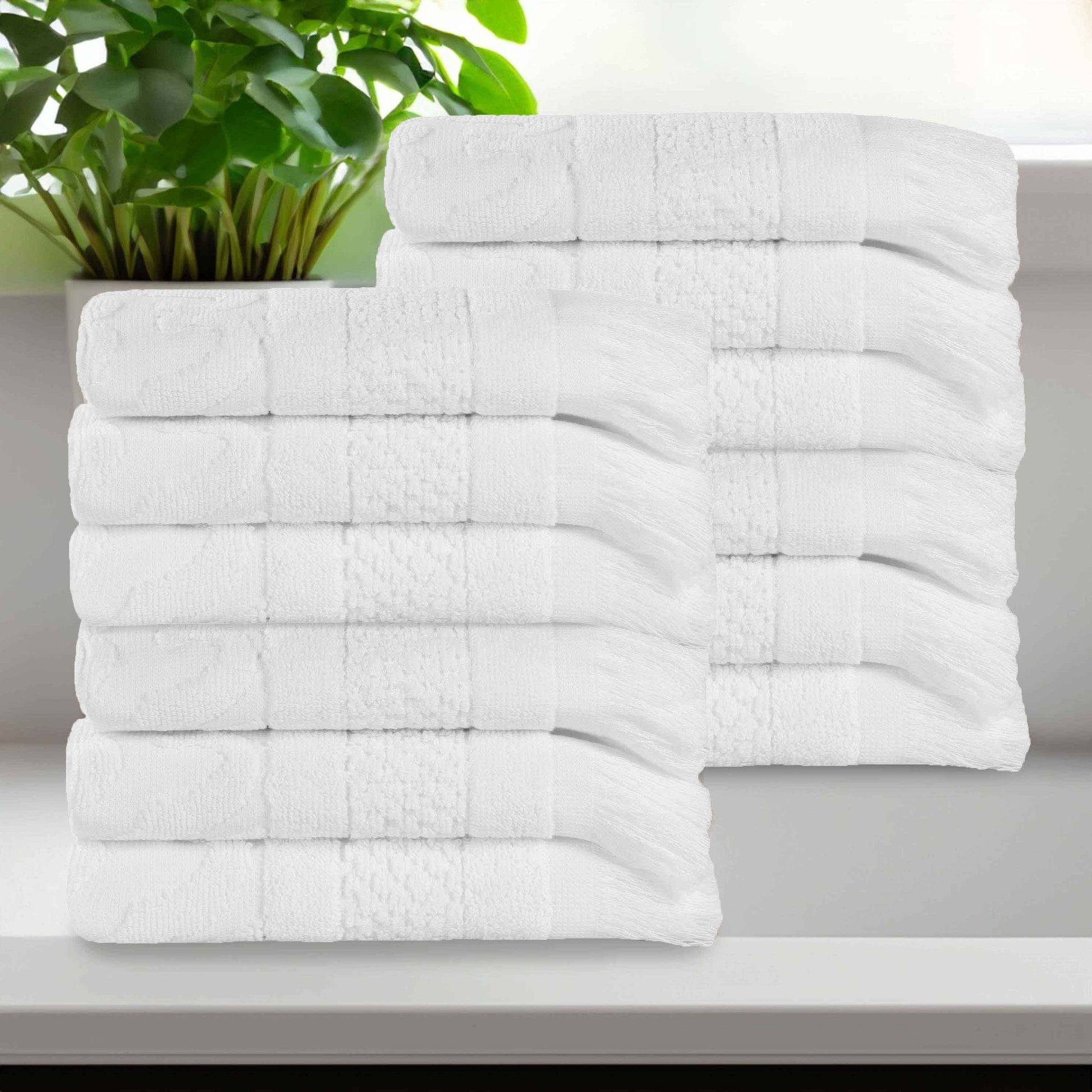 Rolla Cotton Geometric Jacquard Plush Face Towel Washcloth - White