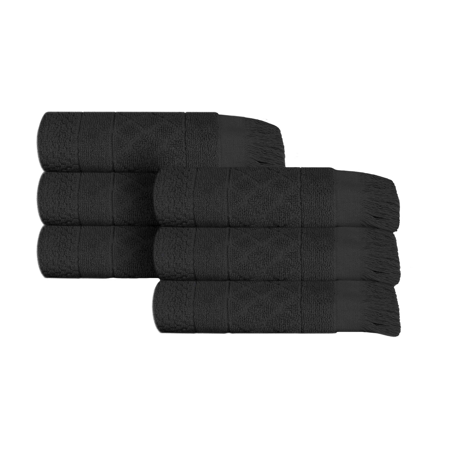 Rolla Cotton Geometric Jacquard Plush Absorbent Hand Towel - Black