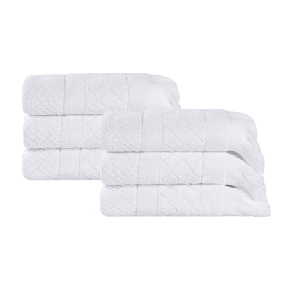 Rolla Cotton Geometric Jacquard Plush Absorbent Hand Towel - White