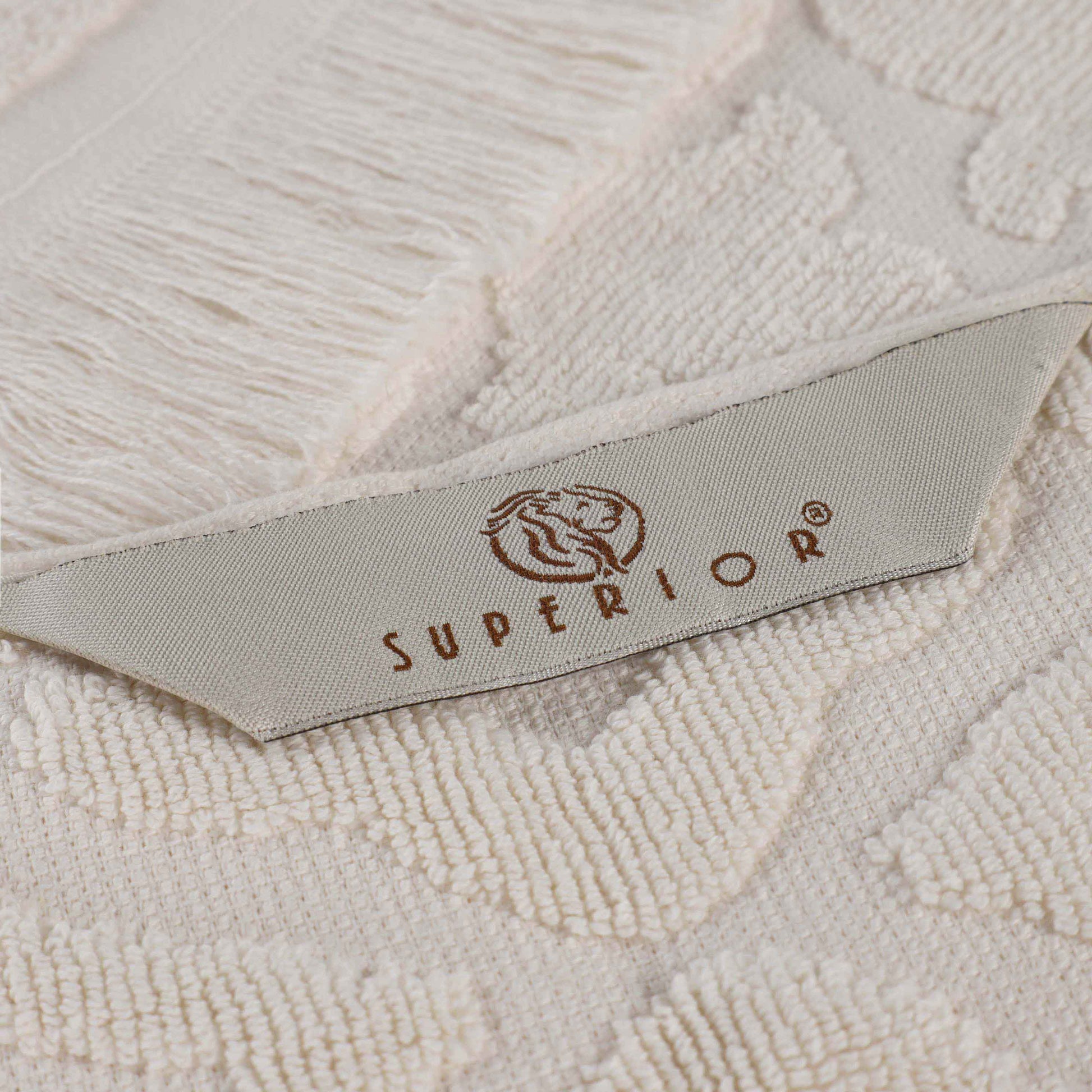 Rolla Cotton Geometric Jacquard Plush Soft Absorbent - Ivory