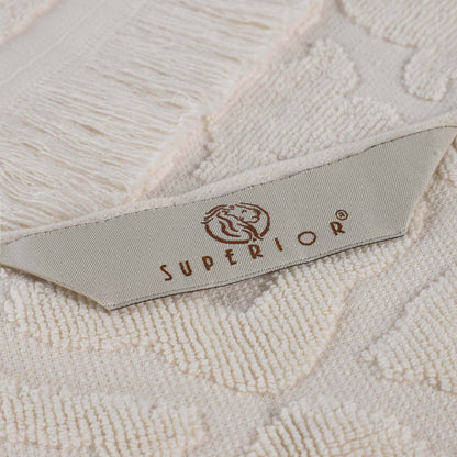 Rolla Cotton Geometric Jacquard Plush Soft Absorbent - Ivory