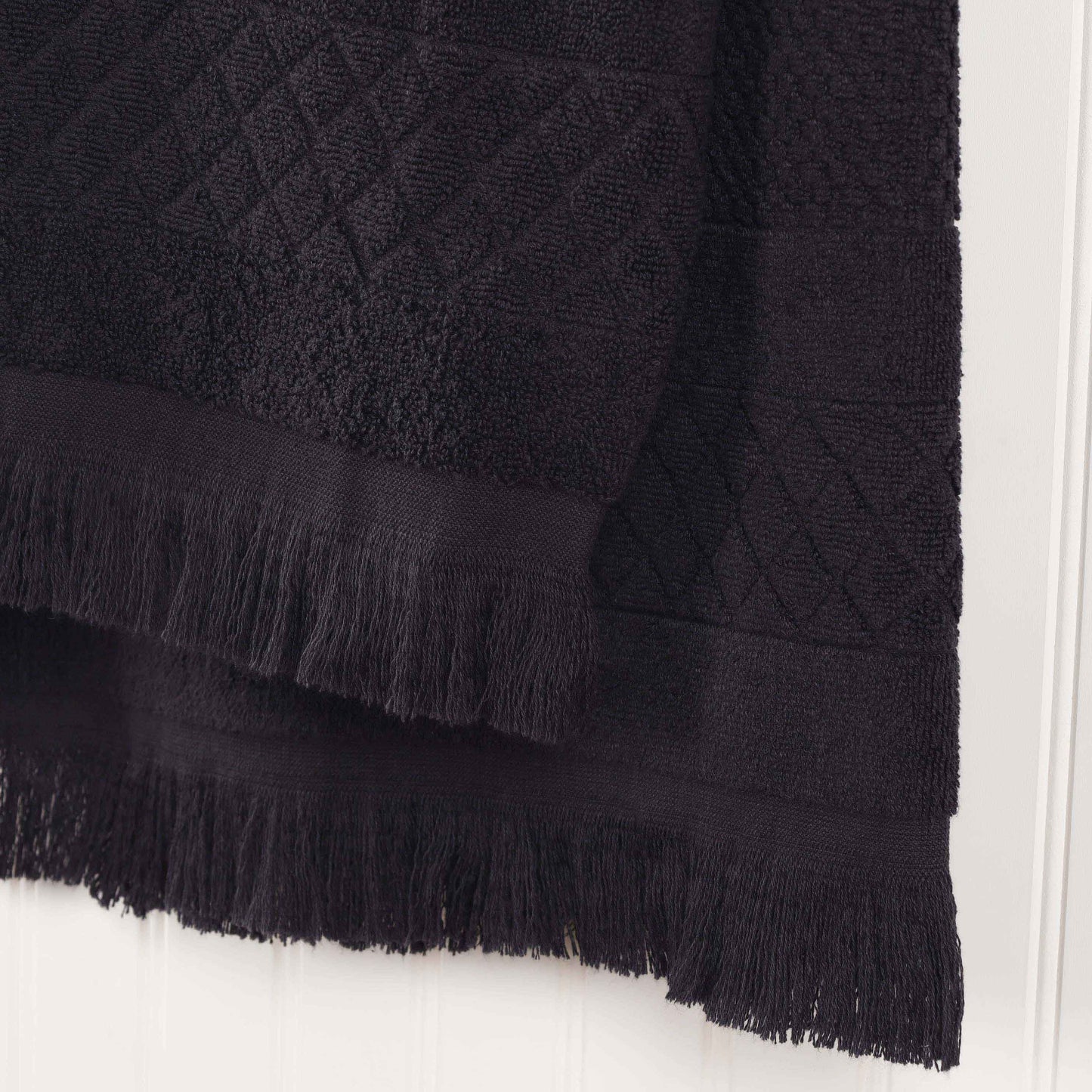 Rolla Cotton Geometric Jacquard Plush Absorbent Bath Towel - Black