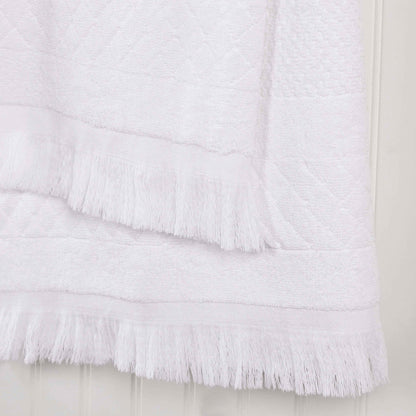 Rolla Cotton Geometric Jacquard Plush Absorbent Bath Towel - White