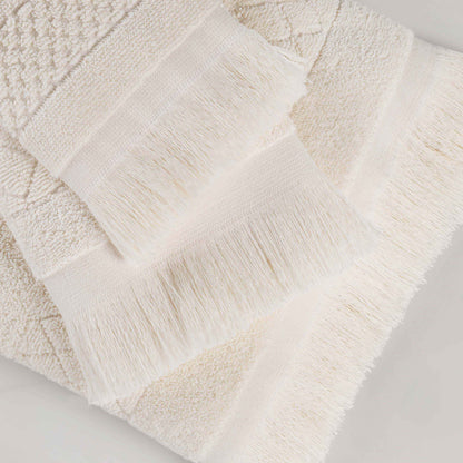 Rolla Cotton Geometric Jacquard Plush Face Towel Washcloth - Ivory