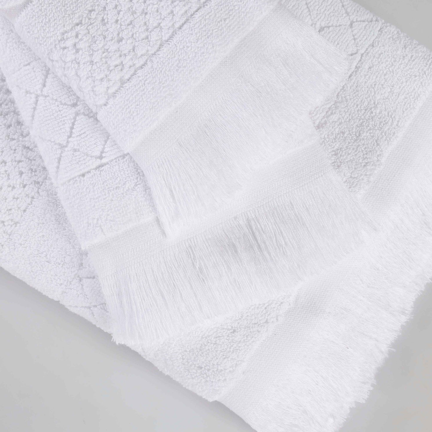 Rolla Cotton Geometric Jacquard Plush Absorbent Bath Towel - White