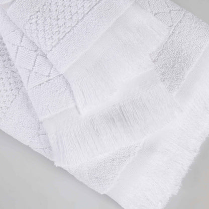 Rolla Cotton Geometric Jacquard Plush Absorbent Hand Towel - White