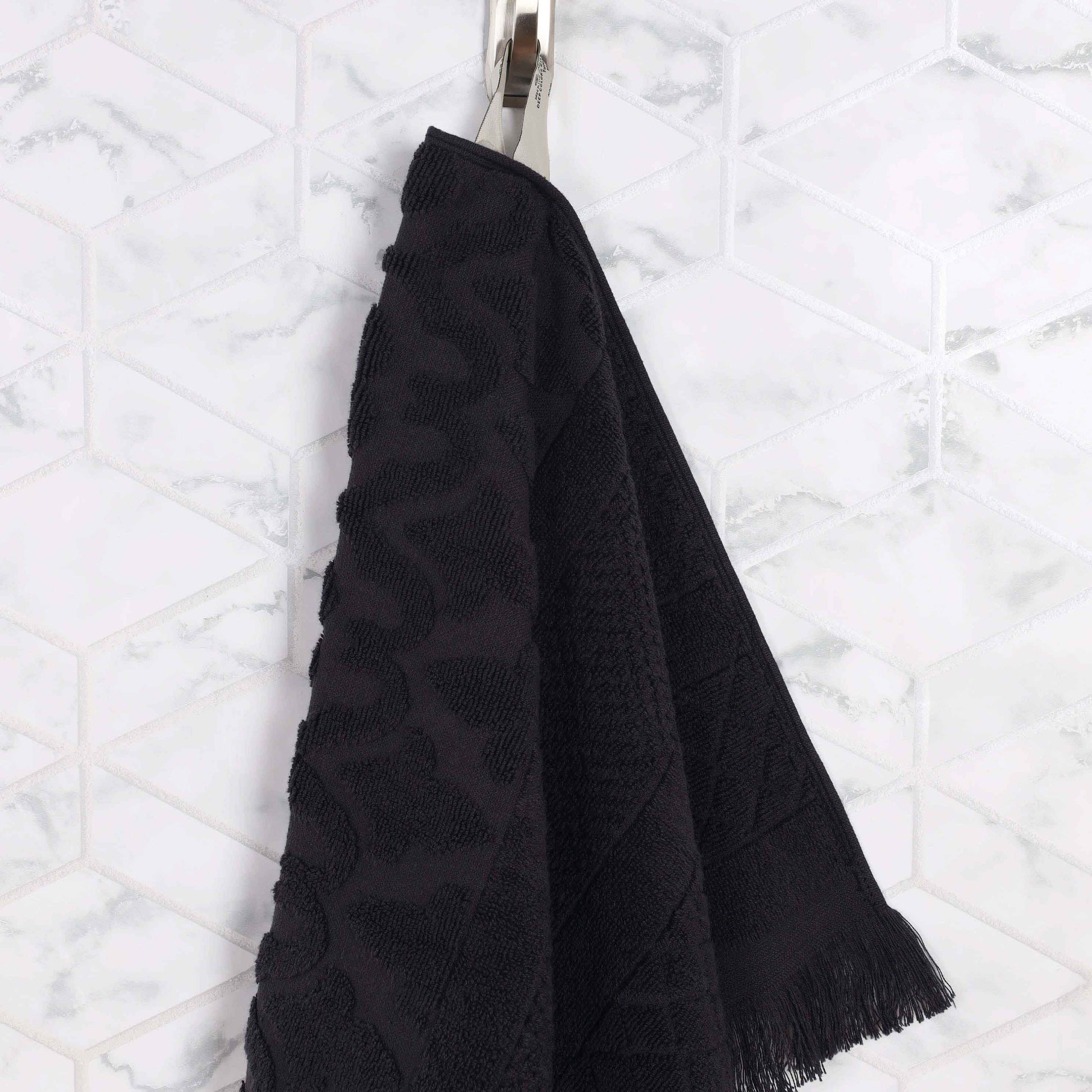Rolla Cotton Geometric Jacquard Plush Soft Absorbent - Black