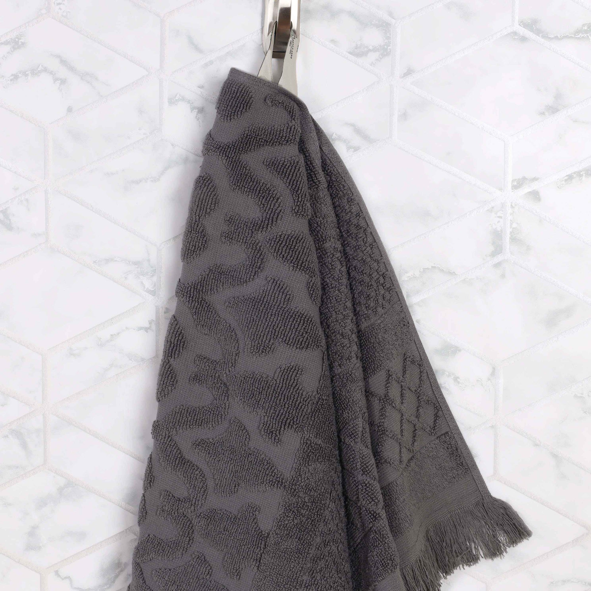 Rolla Cotton Geometric Jacquard Plush Soft Absorbent - Grey