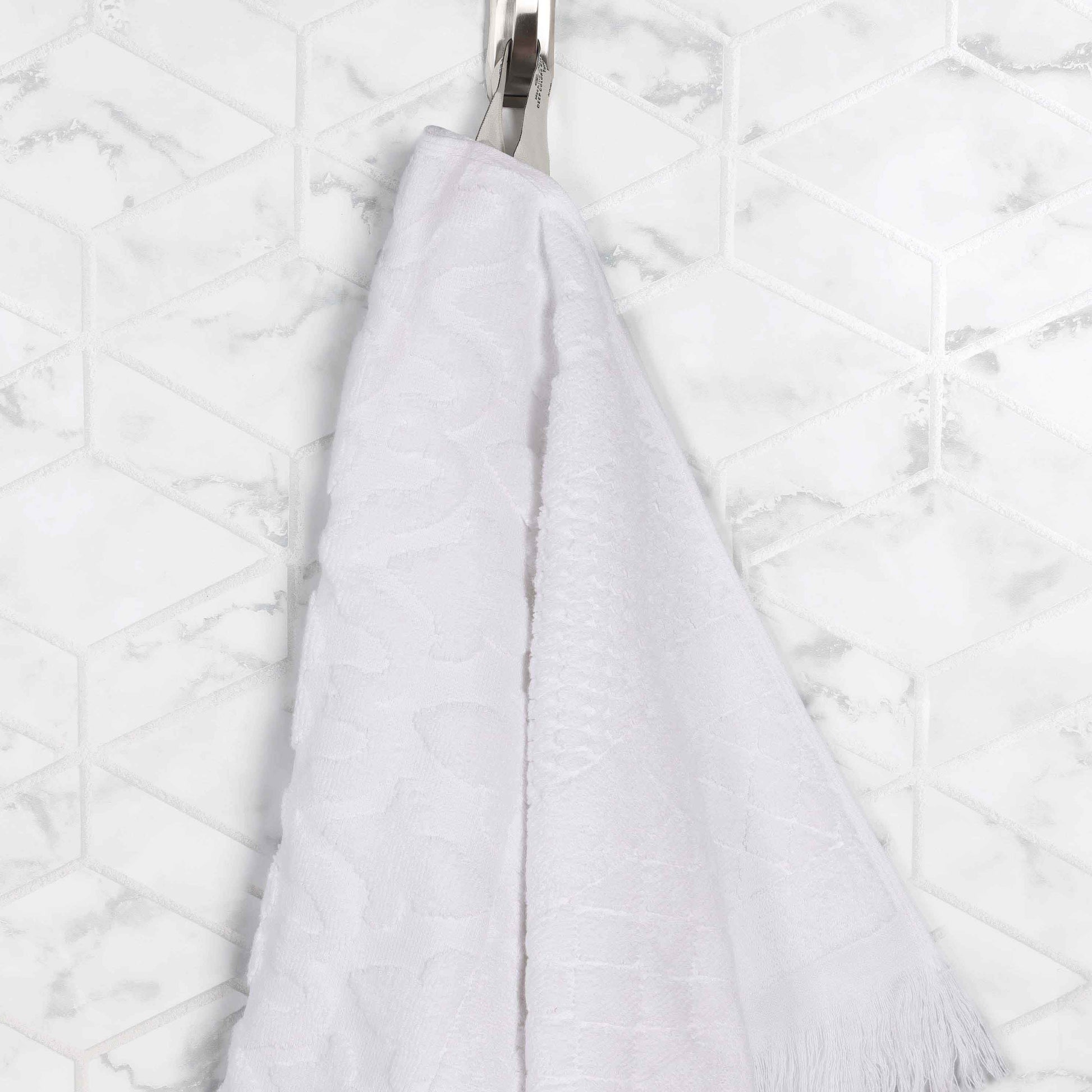 Rolla Cotton Geometric Jacquard Plush Soft Absorbent - White