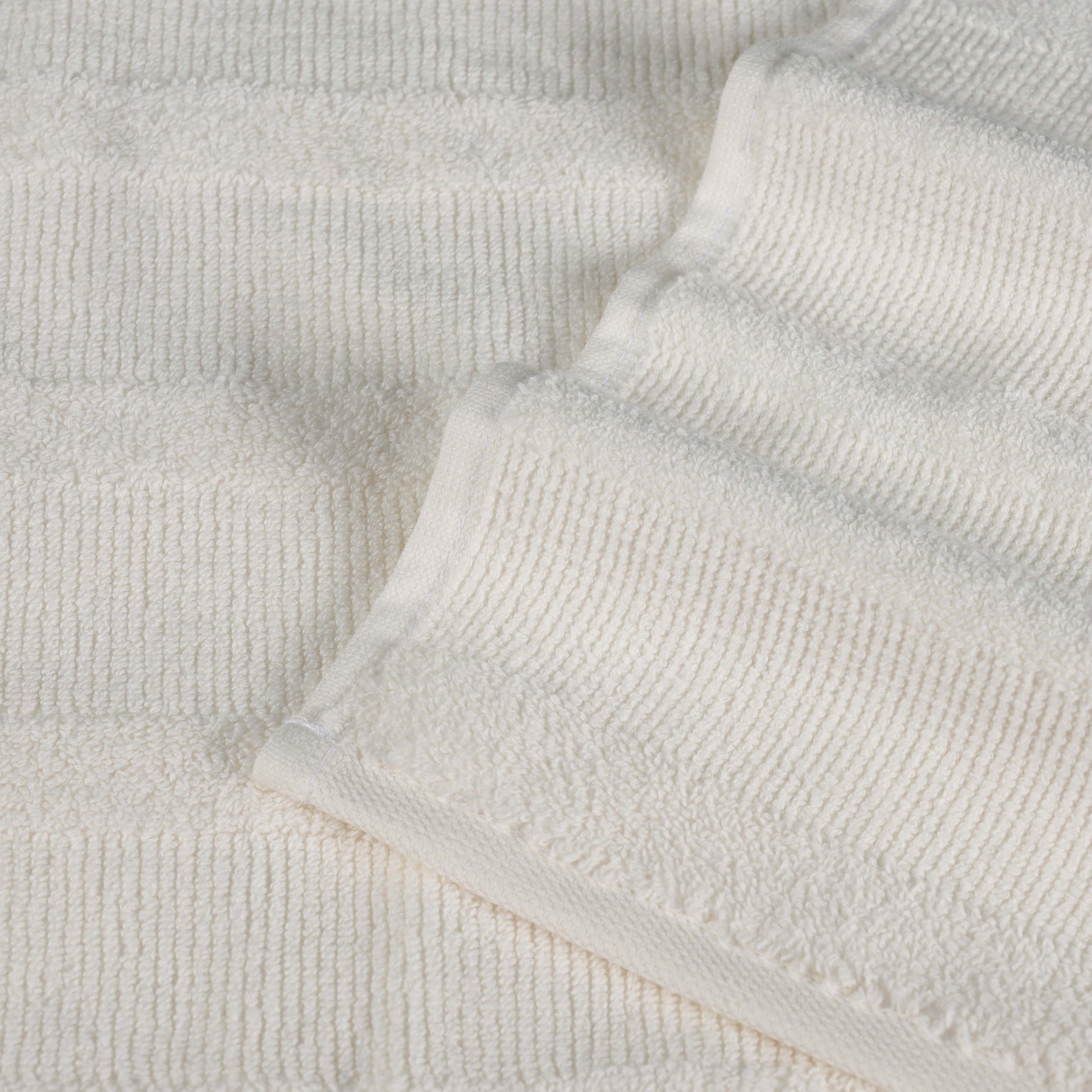 Roma Cotton Ribbed Textured Soft Absorbent 12 Piece Assorted Towel Set - Ivory