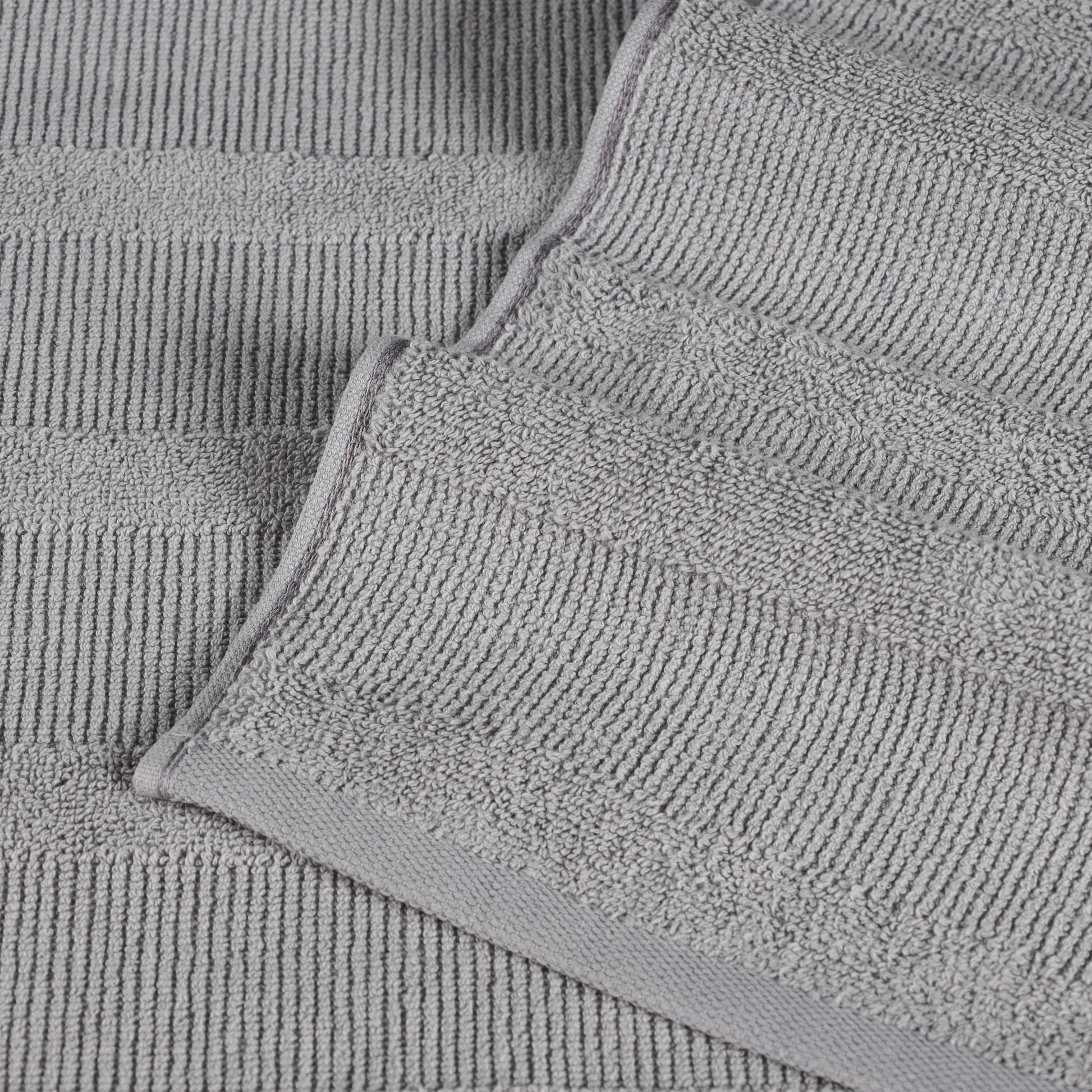 Roma Cotton Ribbed Textured Soft Absorbent 12 Piece Assorted Towel Set - Silver