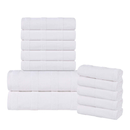Roma Cotton Ribbed Textured Soft Absorbent 12 Piece Assorted Towel Set - White