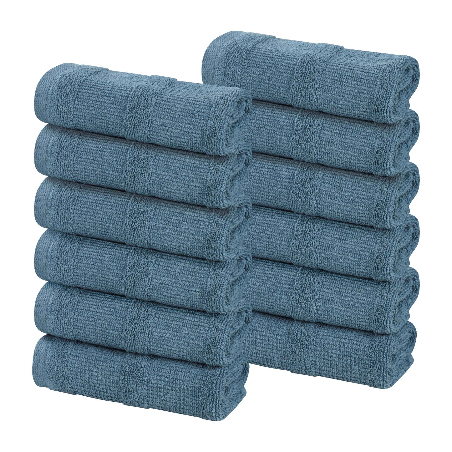 Roma Cotton Ribbed Textured Soft Face Towels/ Washcloths - Denim Blue