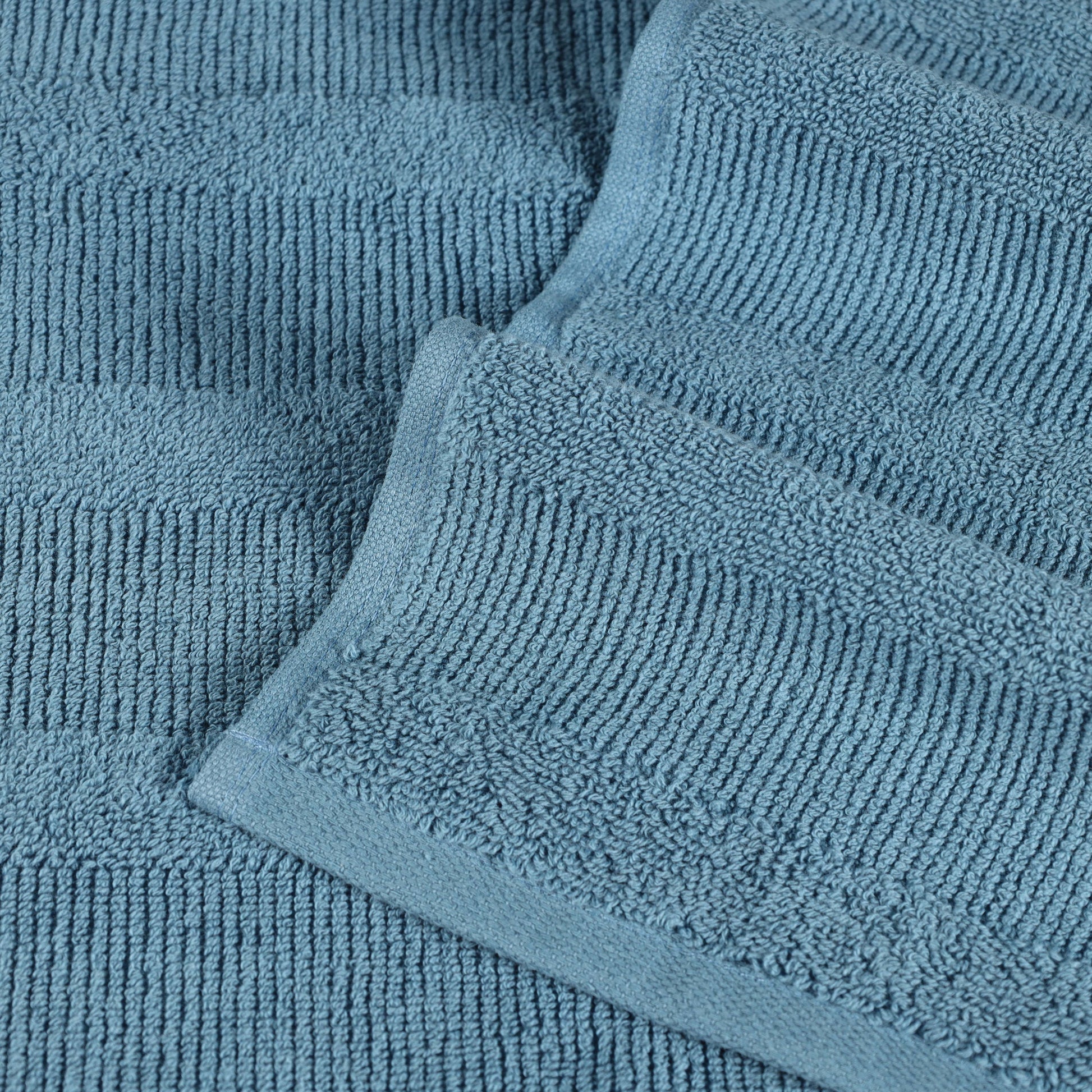 Roma Cotton Ribbed Textured Soft Face Towels/ Washcloths - Denim Blue