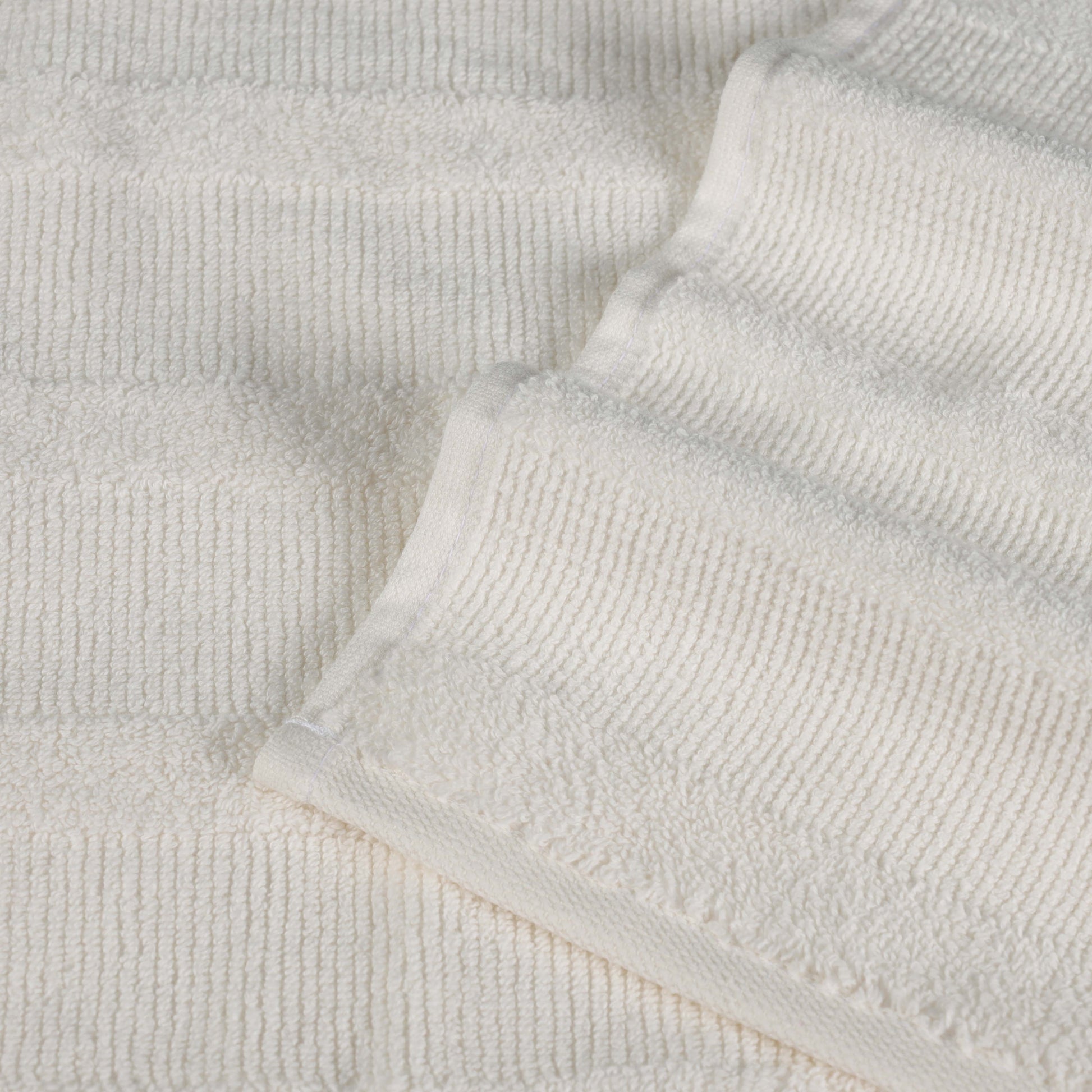 Roma Cotton Ribbed Textured Soft Face Towels/ Washcloths, Set of 12 - Ivory