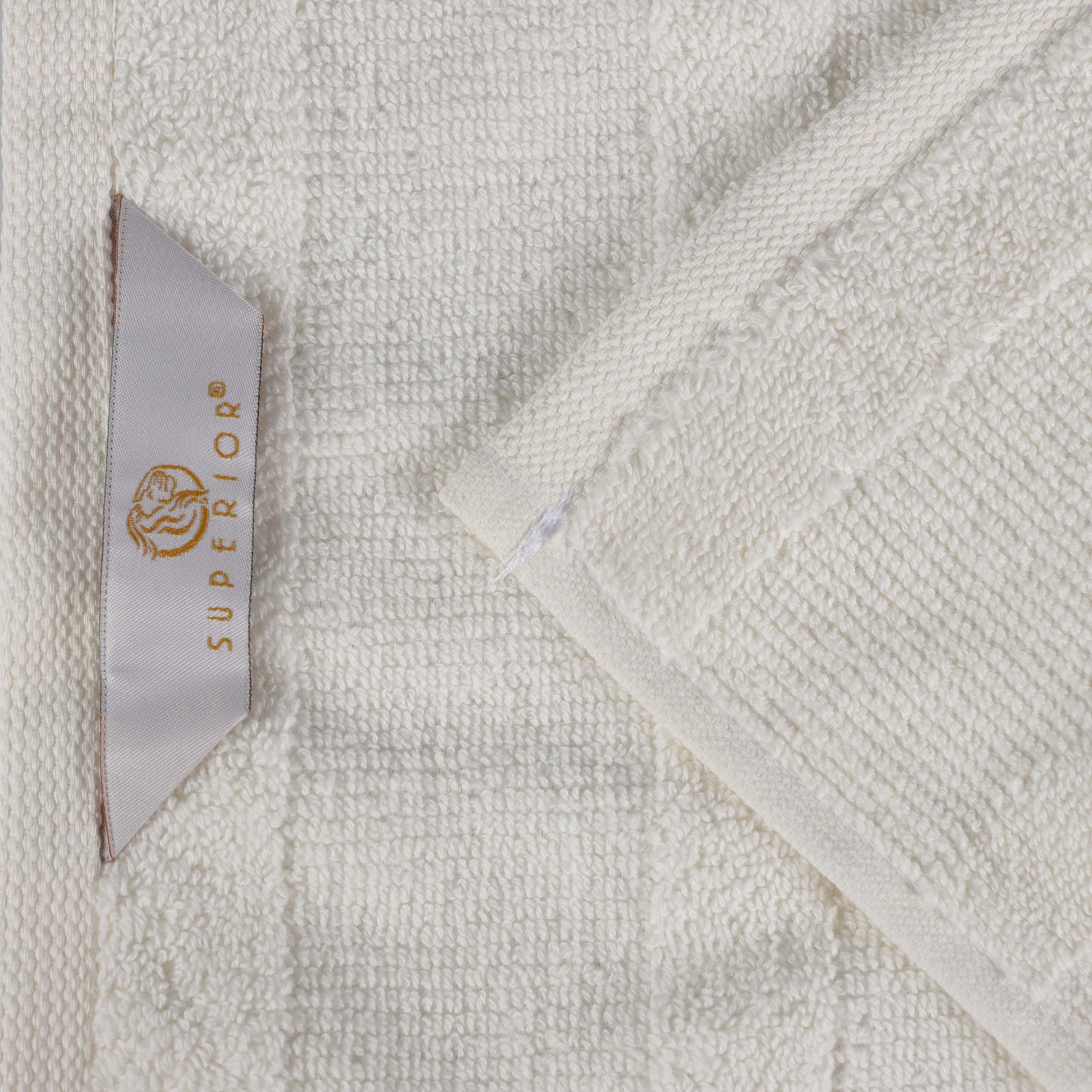 Roma Cotton Ribbed Textured Soft Face Towels/ Washcloths, Set of 12 - Ivory