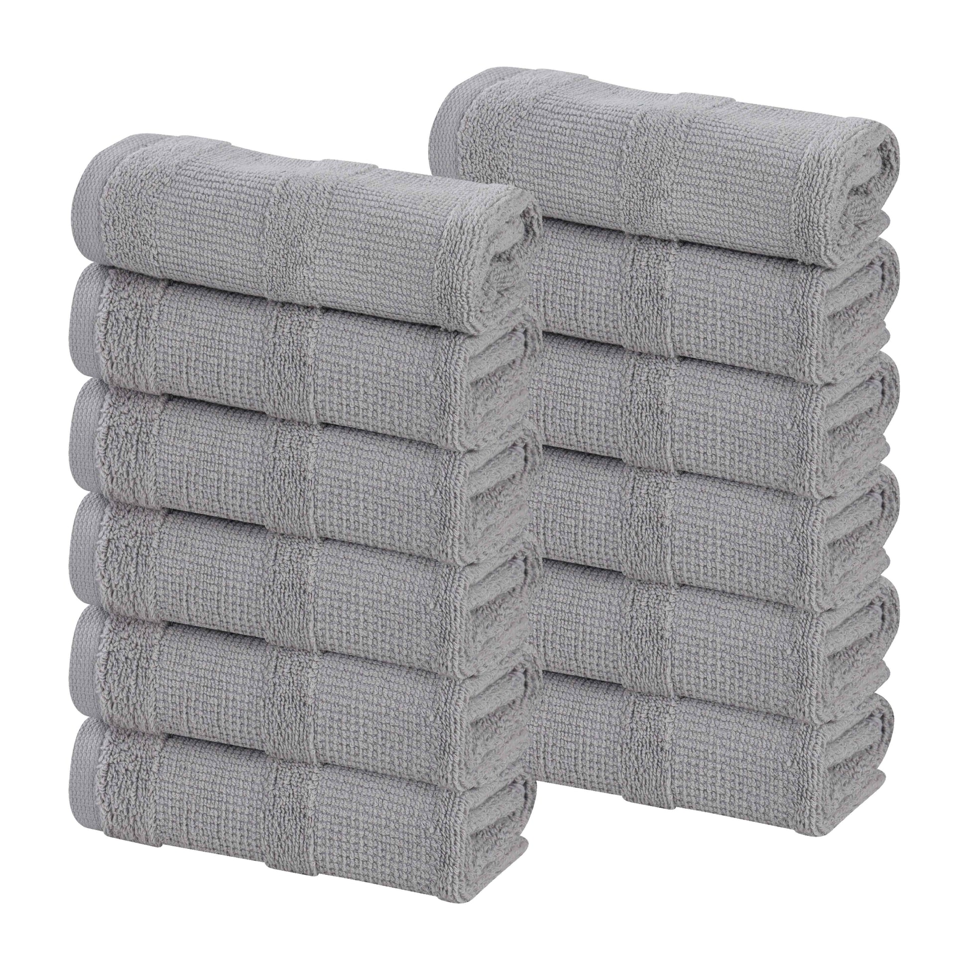 Roma Cotton Ribbed Textured Soft Face Towels/ Washcloths - Silver