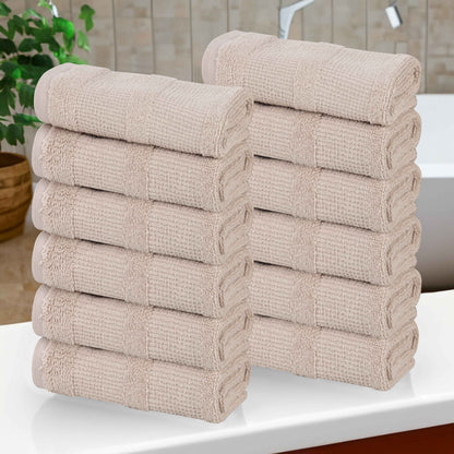 Roma Cotton Ribbed Textured Soft Face Towels/ Washcloths - Stone