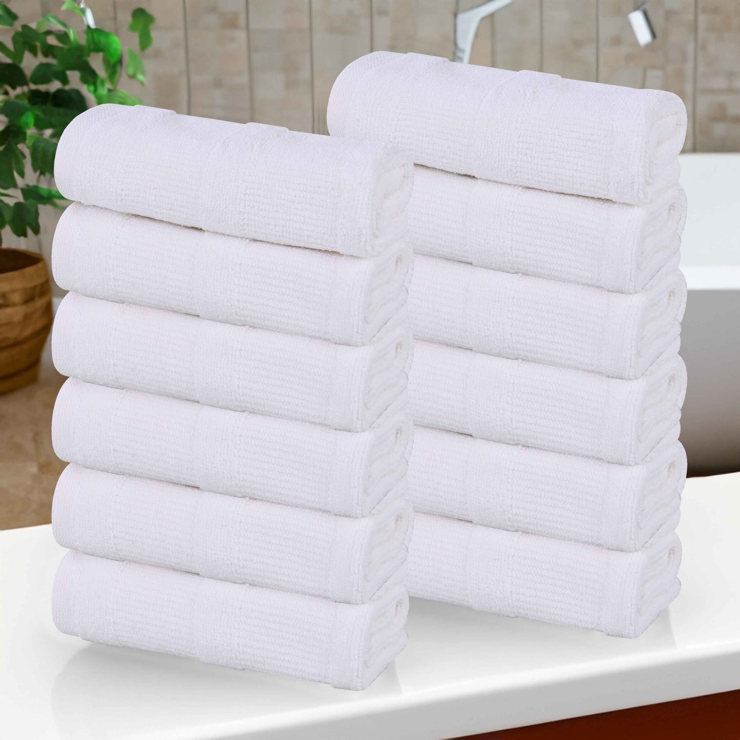 Roma Cotton Ribbed Textured Soft Face Towels/ Washcloths - White